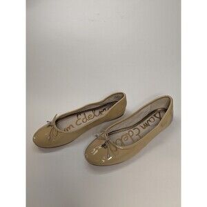 Sam Edelman Felicia Shoes Bow Ballet Flat Luxe Nude Beige Patent Leather Sz 7.5